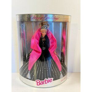 Vintage 1998 Christmas Barbie Happy Holidays Black Crystal Dress Unopened NEW